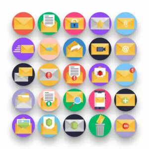 50 Email Icons – set of colorful flat circle icons