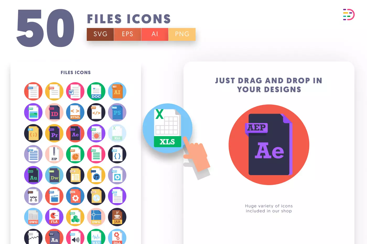 50 Files Icons preview 1 – illustrated icons in PNG, SVG and EPS