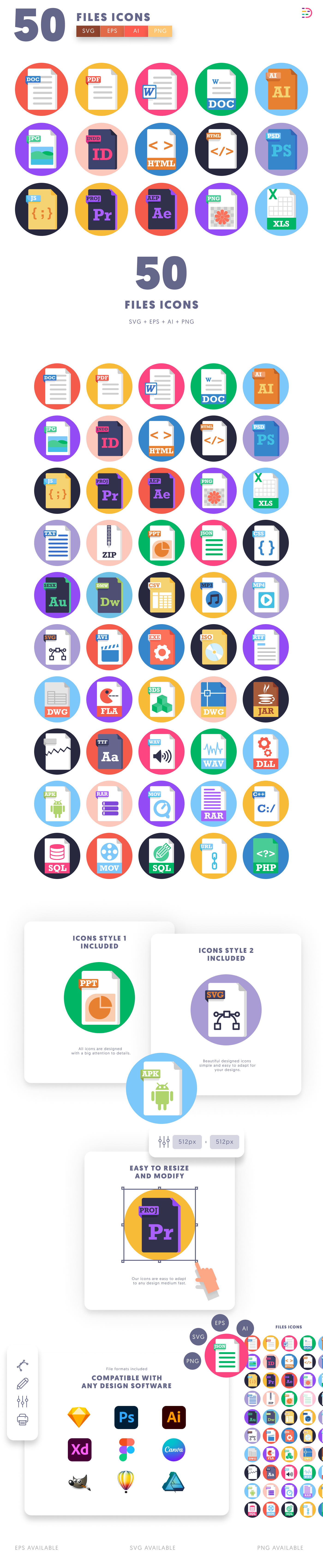 50 Files Icons cover – illustrated icons in PNG, SVG and EPS