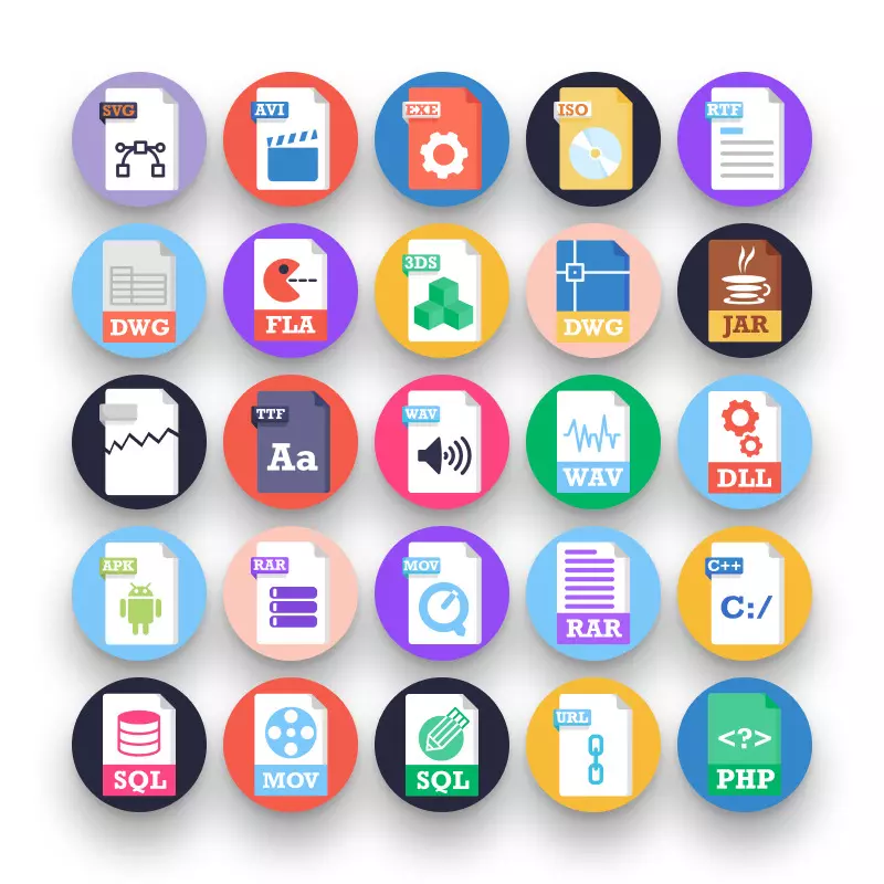 50 Files Icons – set of colorful illustrated icons