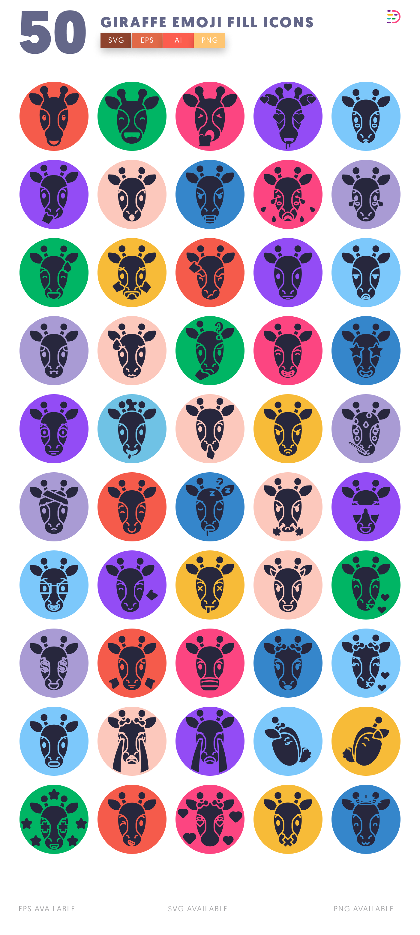 50 Giraffe Emoji Fill Icons – all icons in the set