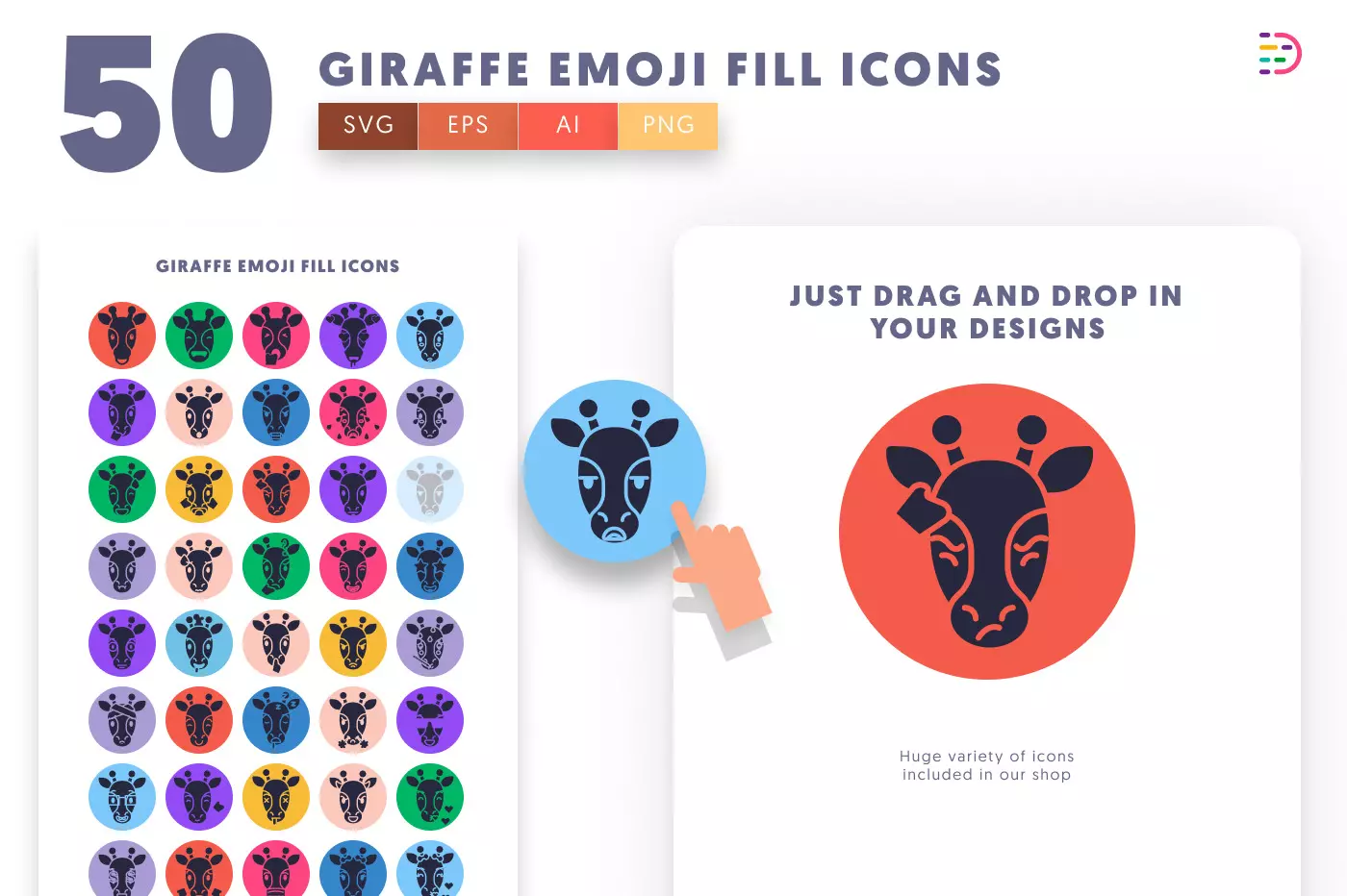 50 Giraffe Emoji Fill Icons preview 1 – illustrated icons in PNG, SVG and EPS