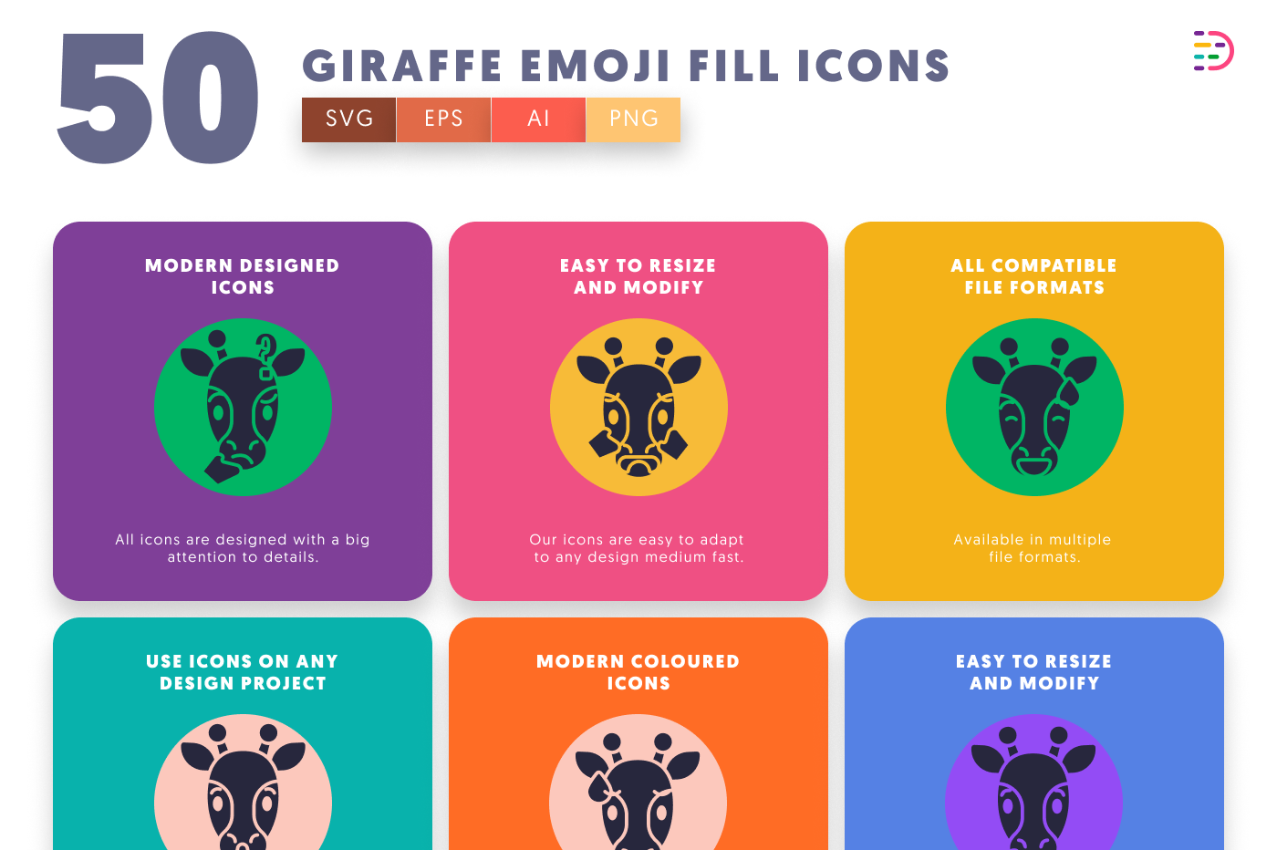 50 Giraffe Emoji Fill Icons preview 5 – illustrated icons in PNG, SVG and EPS
