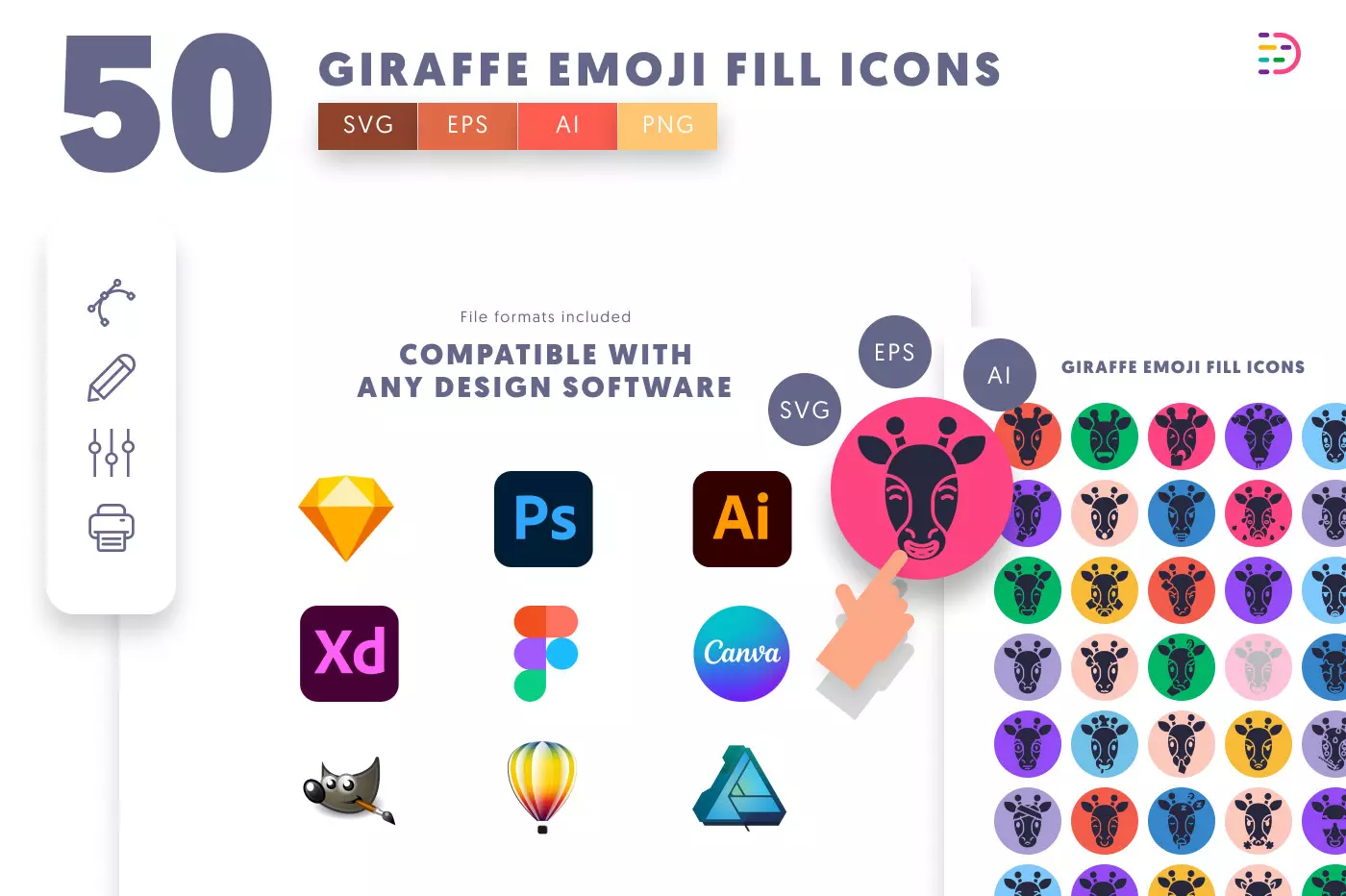 50 Giraffe Emoji Fill Icons preview 8 – illustrated icons in PNG, SVG and EPS