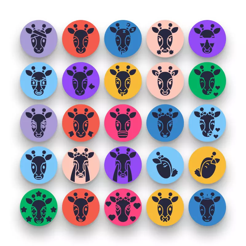 50 Giraffe Emoji Fill Icons – set of colorful illustrated icons