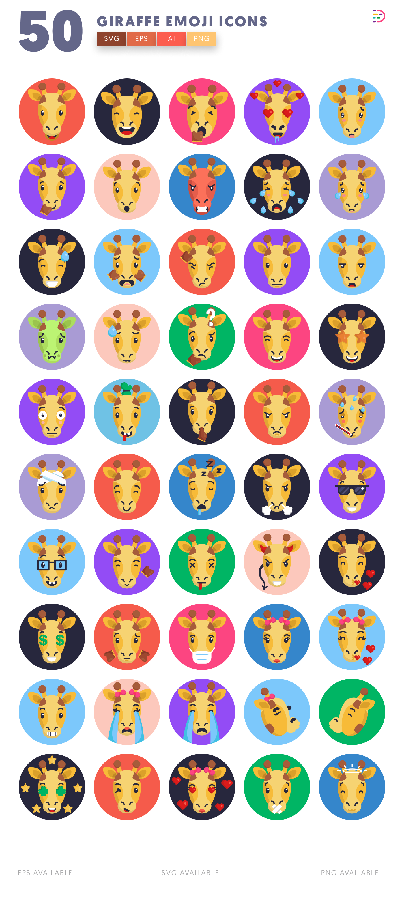 50 Giraffe Emoji Icons – all icons in the set