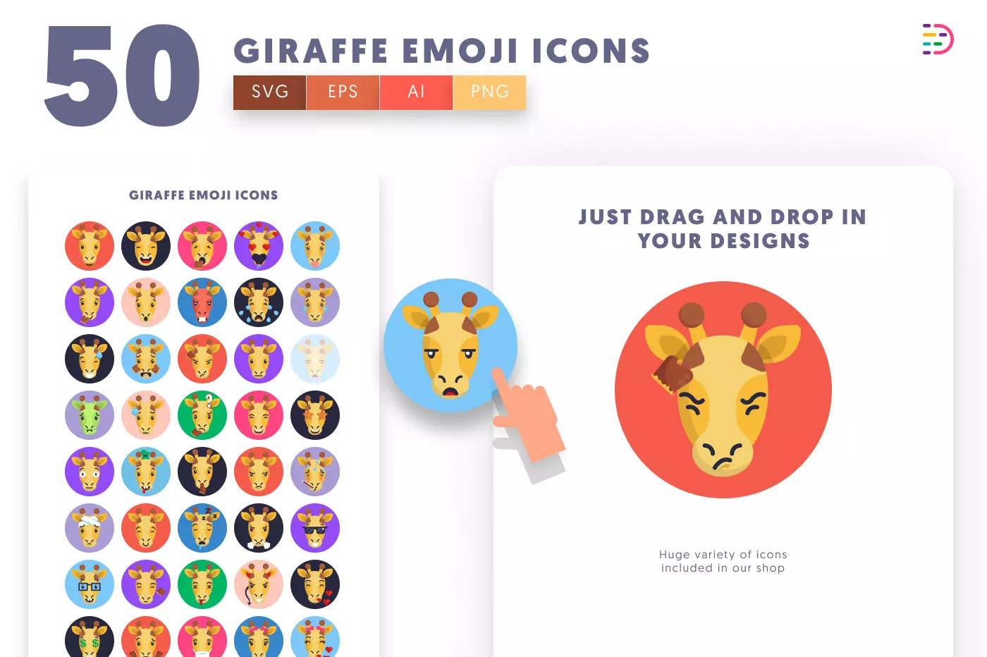 50 Giraffe Emoji Icons preview 1 – illustrated icons in PNG, SVG and EPS