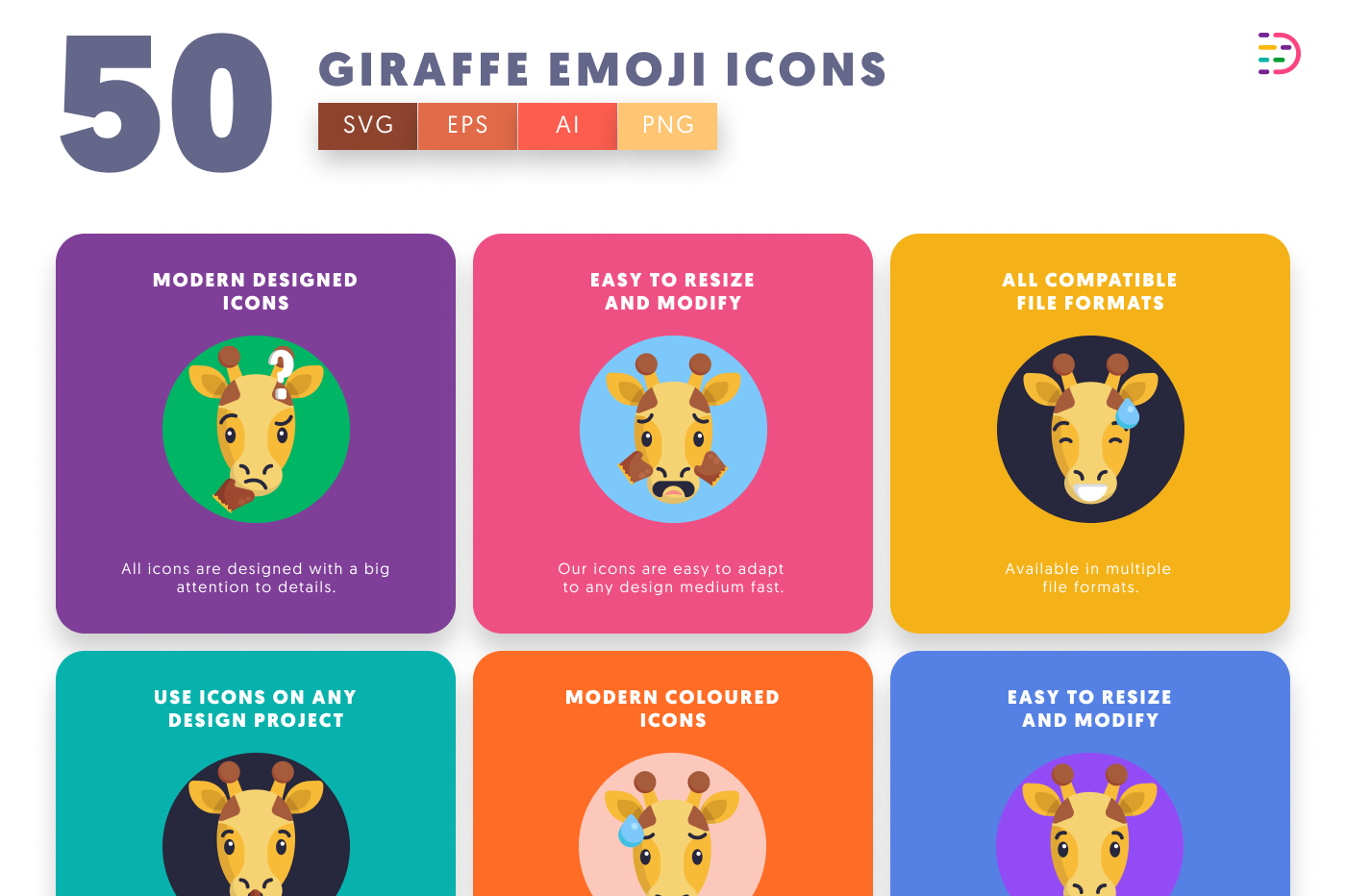 50 Giraffe Emoji Icons preview 5 – illustrated icons in PNG, SVG and EPS