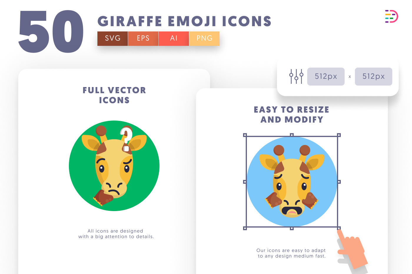 50 Giraffe Emoji Icons preview 6 – illustrated icons in PNG, SVG and EPS
