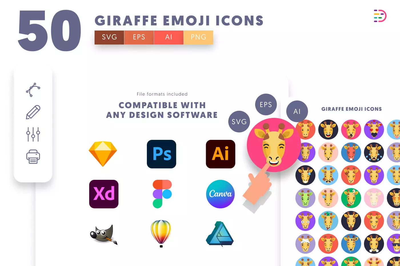 50 Giraffe Emoji Icons preview 8 – illustrated icons in PNG, SVG and EPS