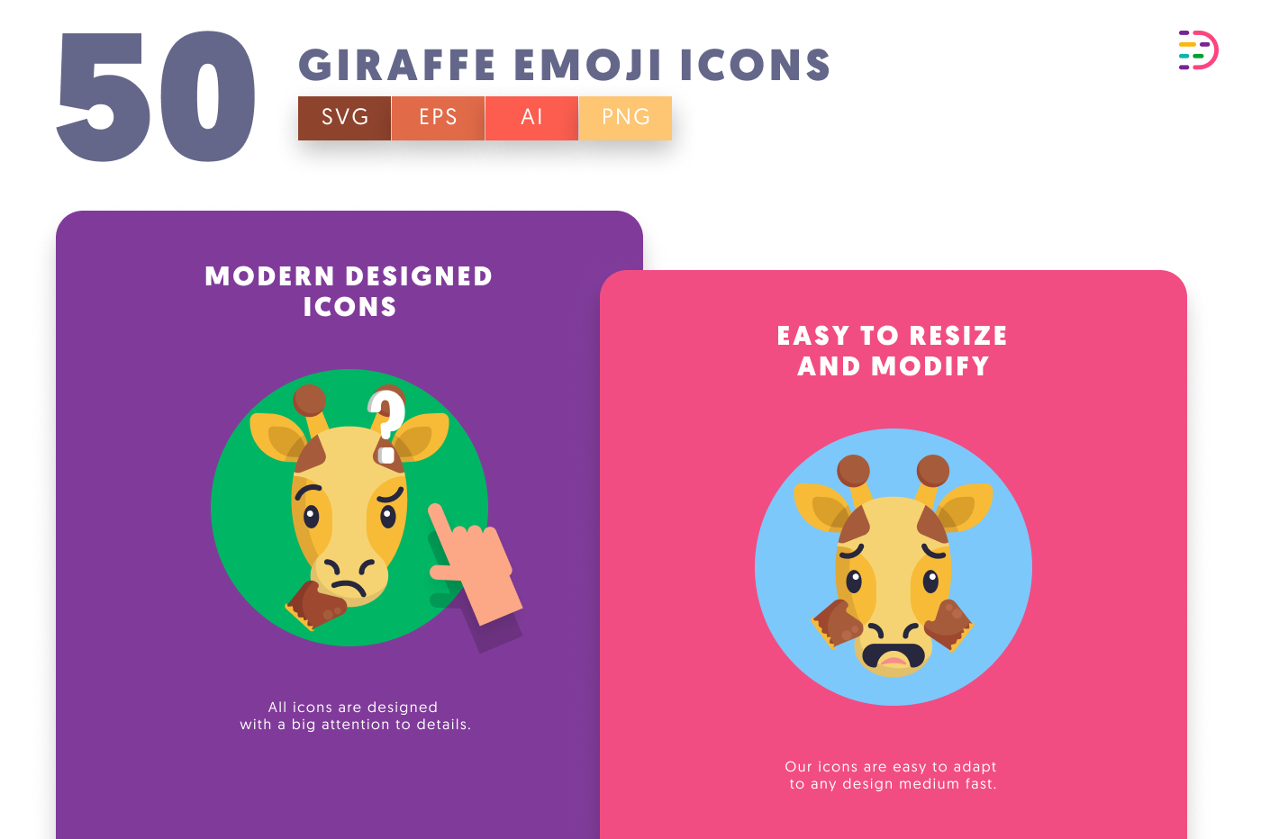 50 Giraffe Emoji Icons cover – illustrated icons in PNG, SVG and EPS