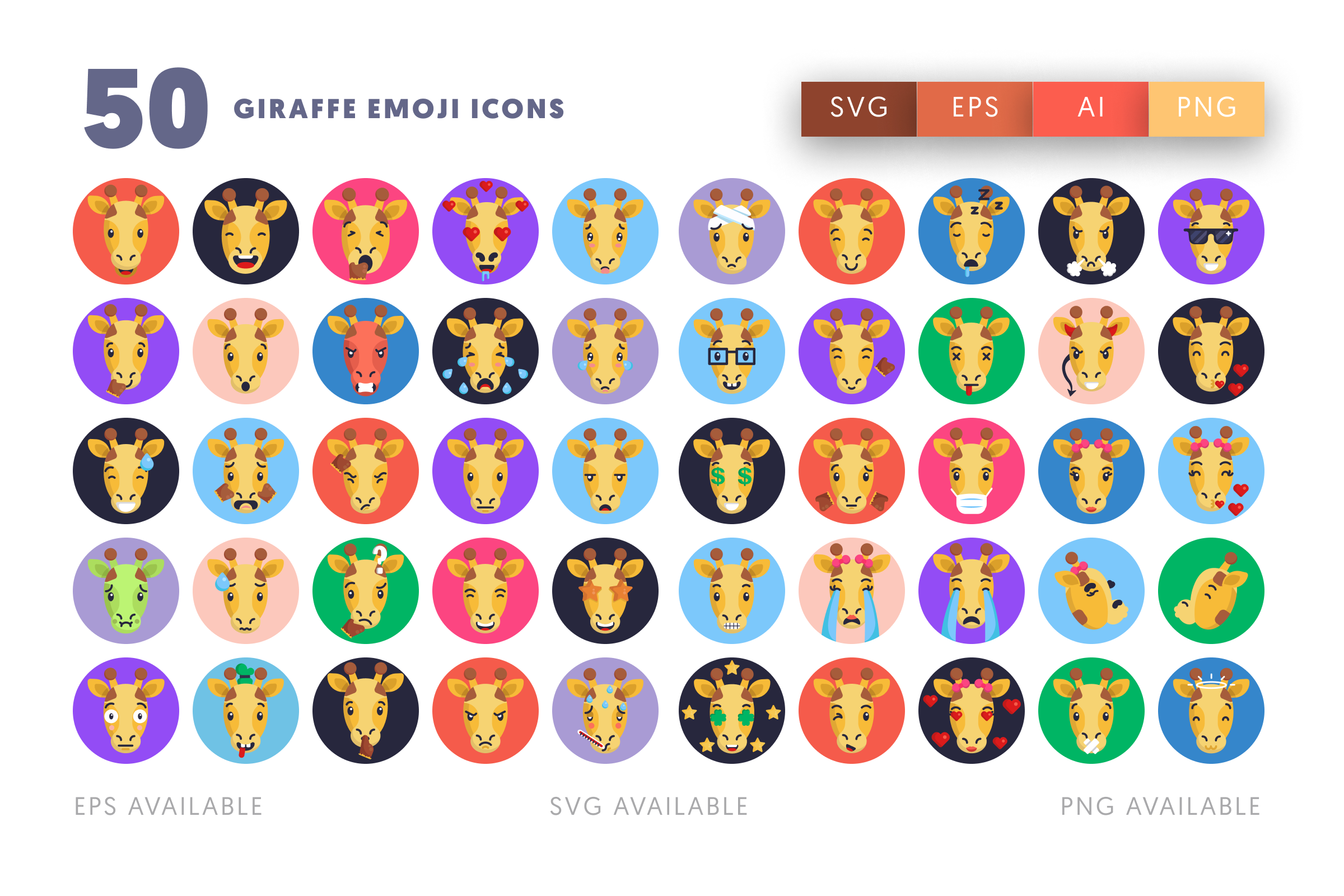 50 Giraffe Emoji Icons – illustrated icon set