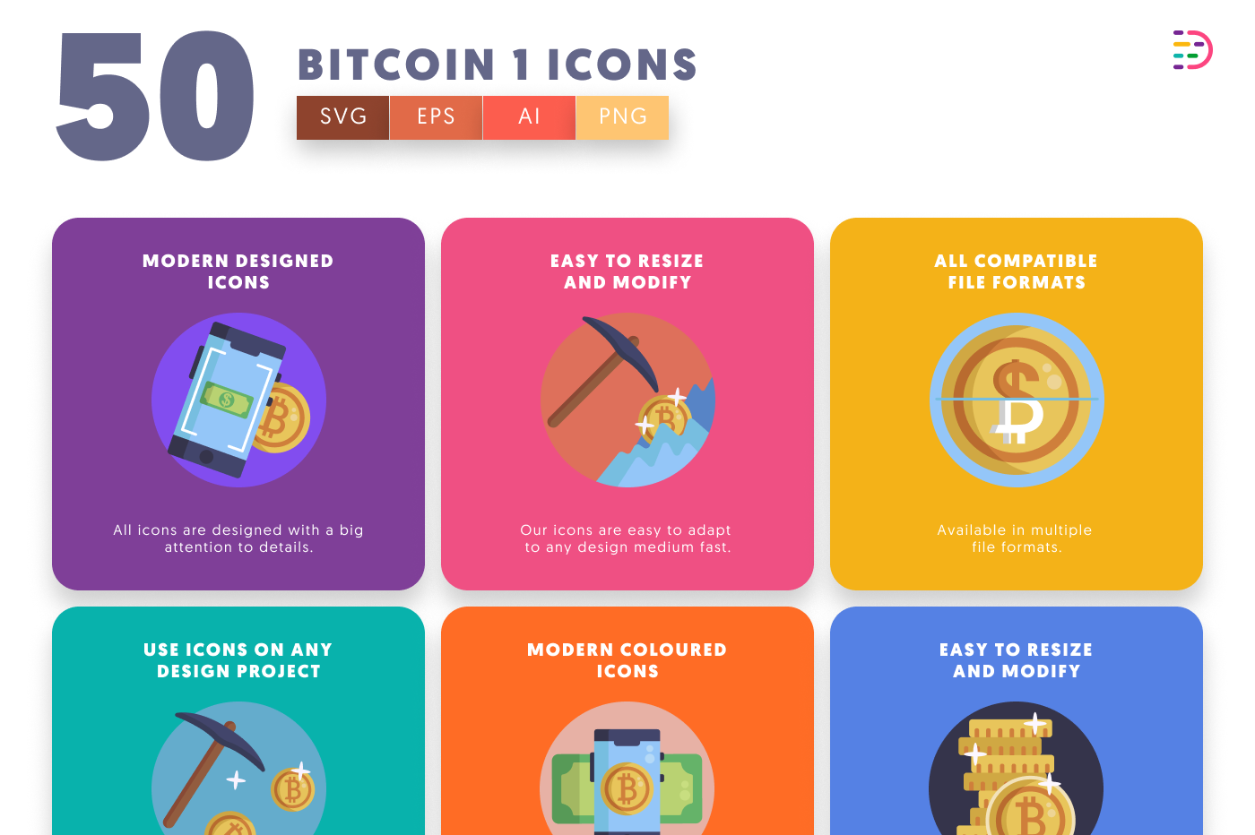 50 Bitcoin Mining & Finance Icons preview 5 – illustrated icons in PNG, SVG and EPS