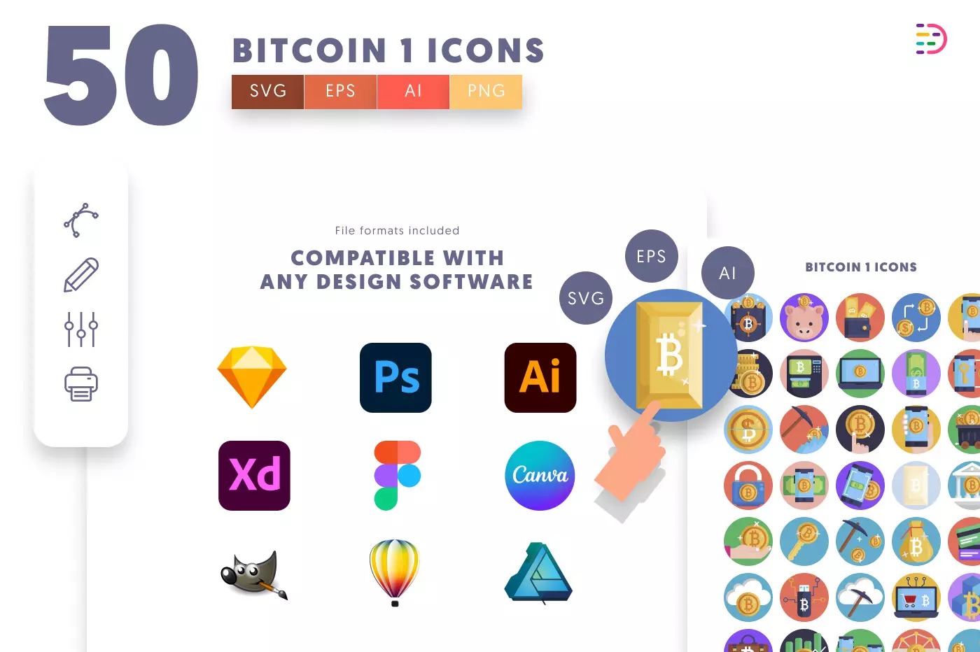 50 Bitcoin Mining & Finance Icons preview 8 – illustrated icons in PNG, SVG and EPS