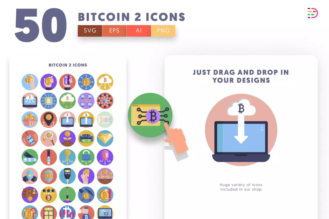 50 Blockchain & Crypto Tech Icons preview 1 – illustrated icons in PNG, SVG and EPS