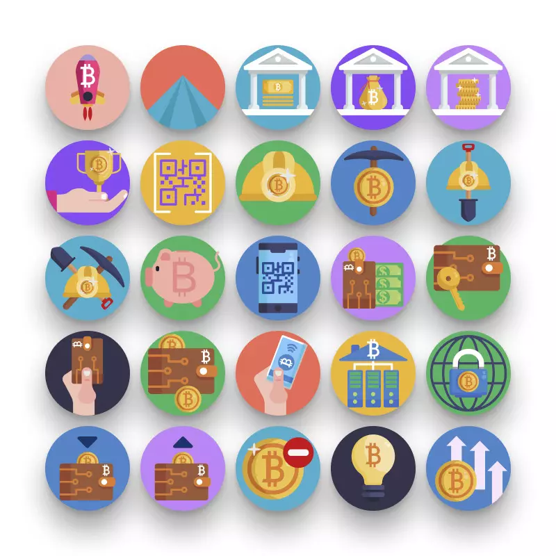 50 Bitcoin Payment & Shopping Icons – set of colorful illustrated icons