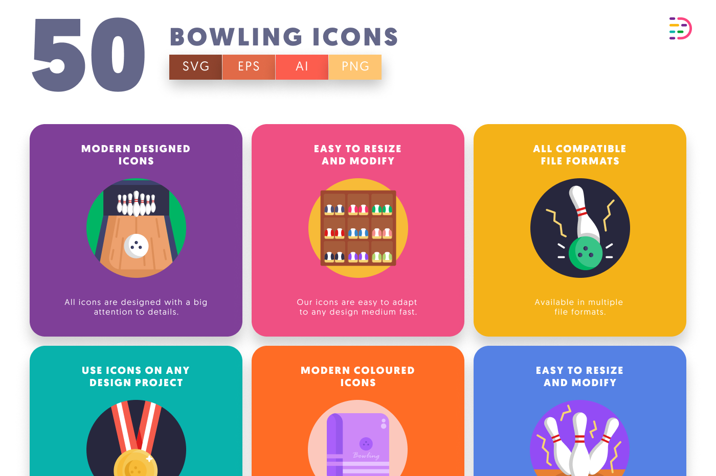 50 Bowling Icons preview 5 – illustrated icons in PNG, SVG and EPS
