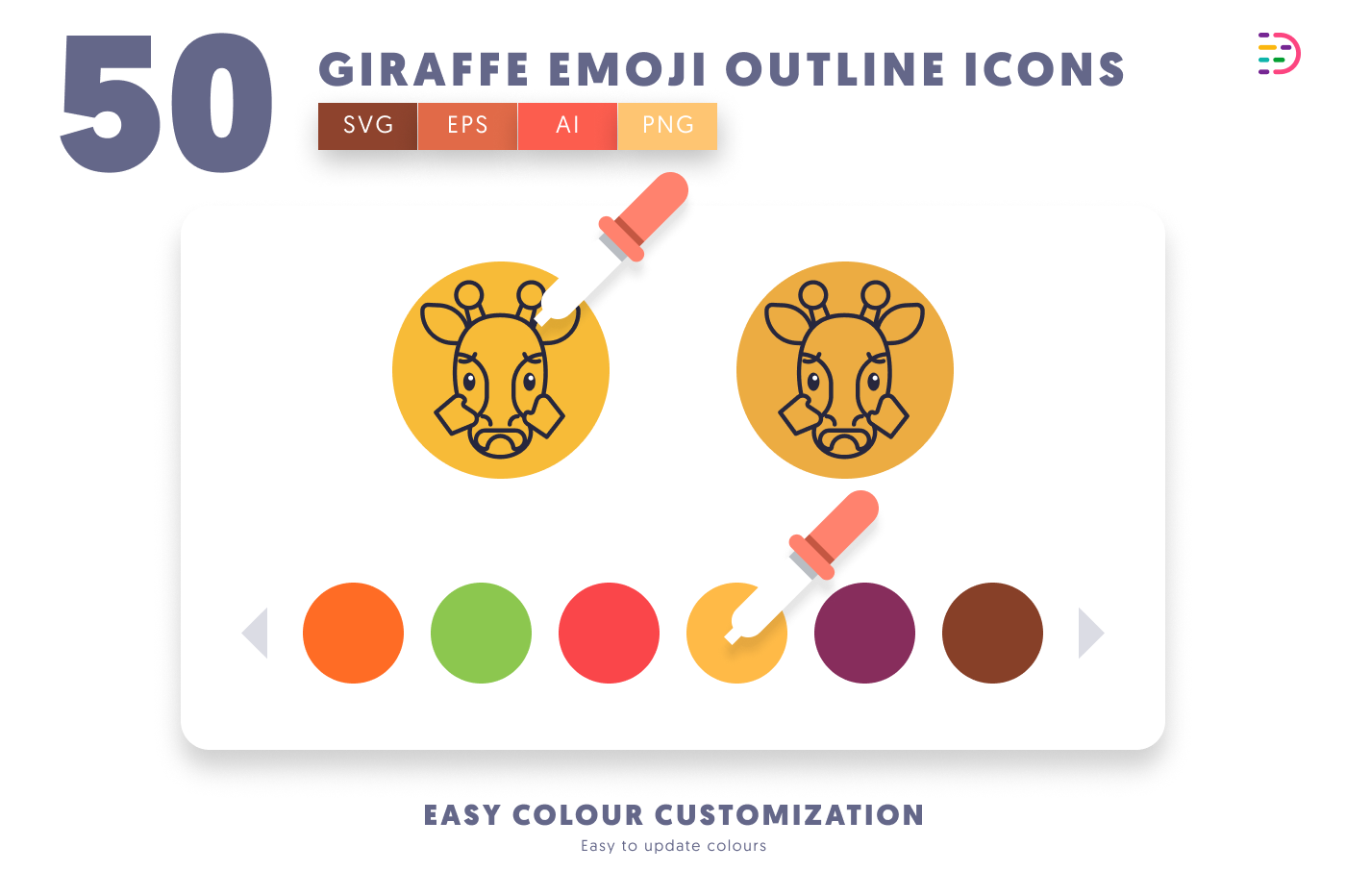50 Giraffe Emoji Outline Icons preview 7 – line icons in PNG, SVG and EPS