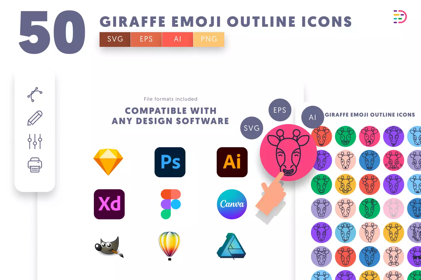 50 Giraffe Emoji Outline Icons preview 8 – line icons in PNG, SVG and EPS