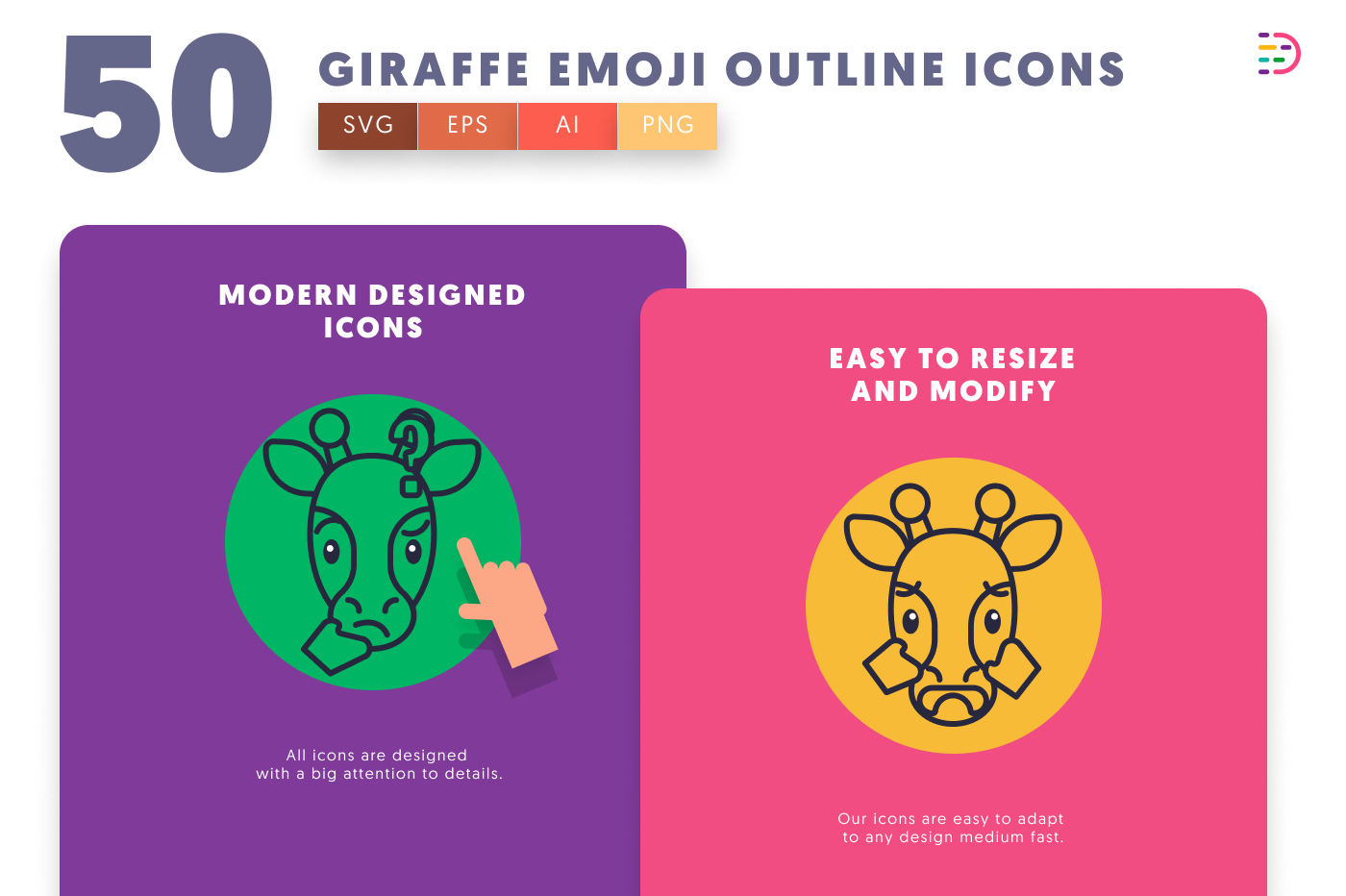 50 Giraffe Emoji Outline Icons cover – line icons in PNG, SVG and EPS