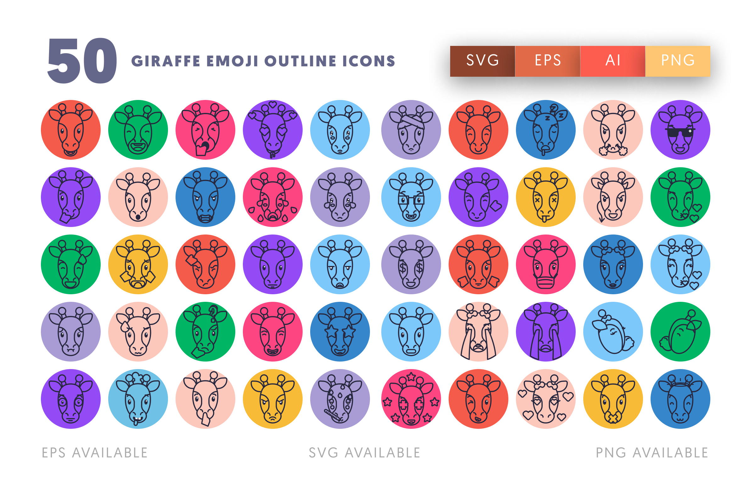 50 Giraffe Emoji Outline Icons – line icon set