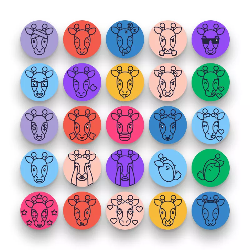 50 Giraffe Emoji Outline Icons – set of colorful line icons