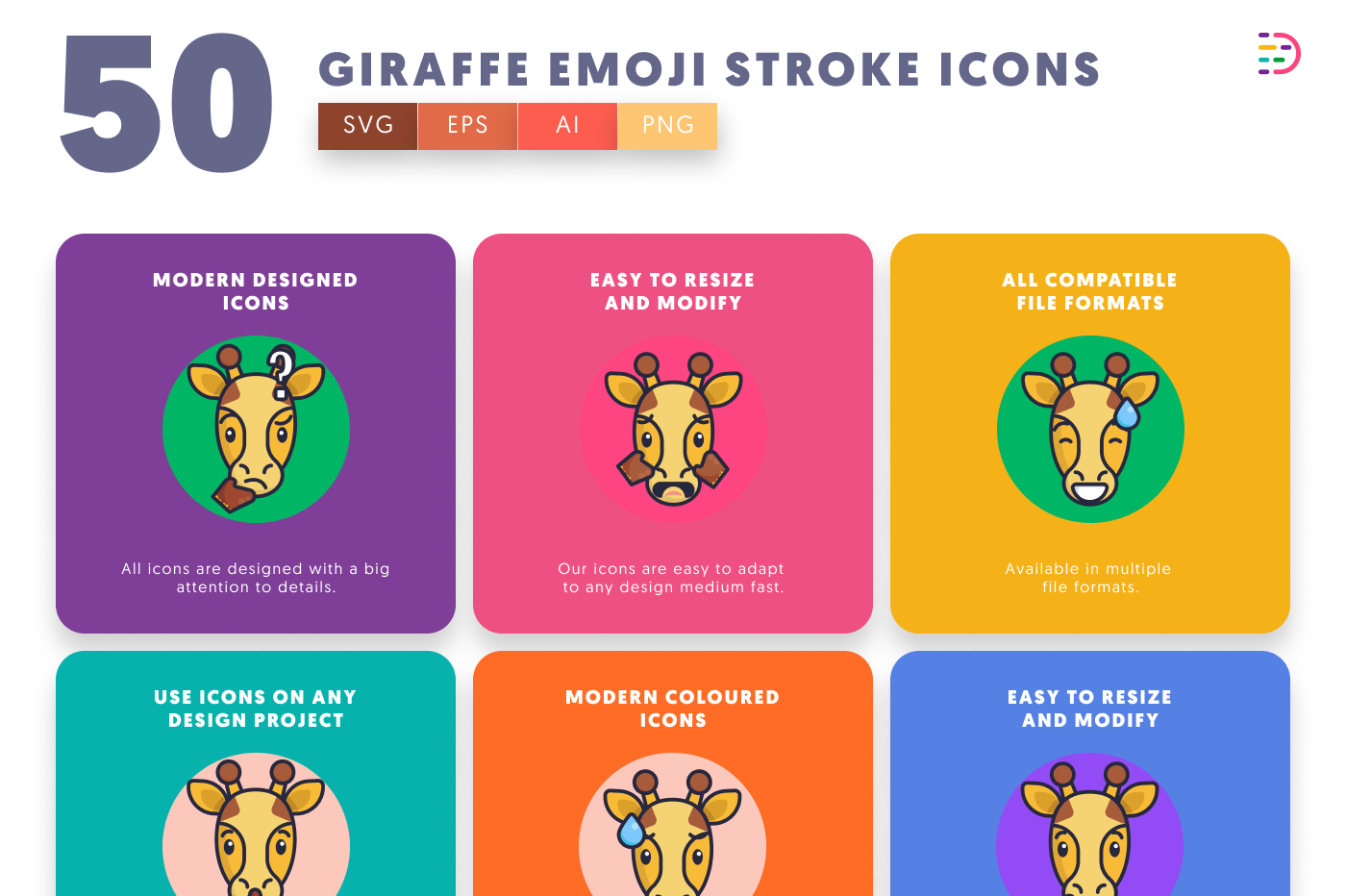 50 Giraffe Emoji Stroke Icons preview 5 – illustrated icons in PNG, SVG and EPS