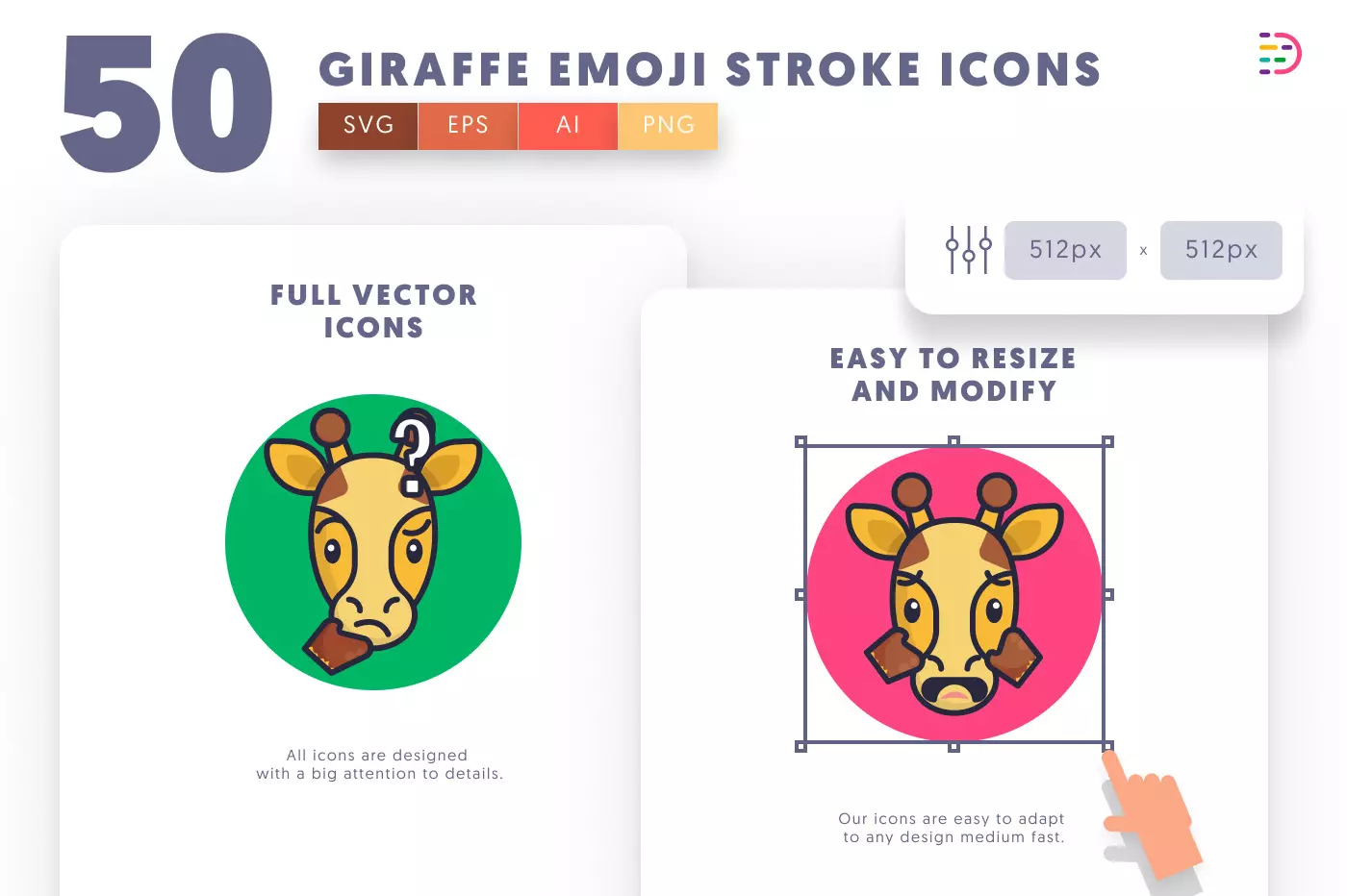 50 Giraffe Emoji Stroke Icons preview 6 – illustrated icons in PNG, SVG and EPS