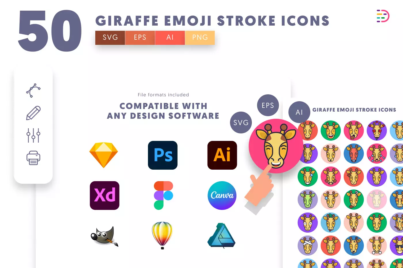 50 Giraffe Emoji Stroke Icons preview 8 – illustrated icons in PNG, SVG and EPS