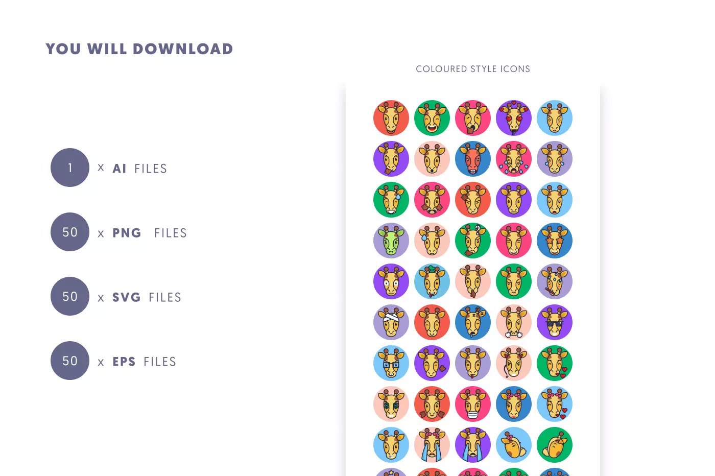 50 Giraffe Emoji Stroke Icons preview 9 – illustrated icons in PNG, SVG and EPS
