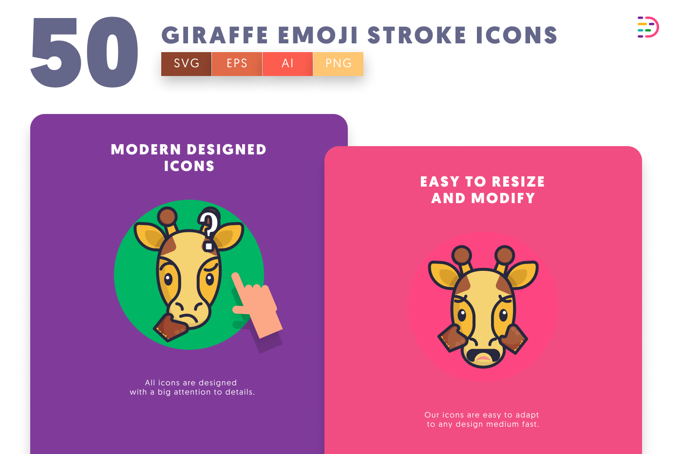 50 Giraffe Emoji Stroke Icons cover – illustrated icons in PNG, SVG and EPS