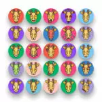 50 Giraffe Emoji Stroke Icons – set of colorful illustrated icons