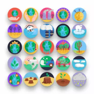 50 Global Warming Icons – set of colorful illustrated icons