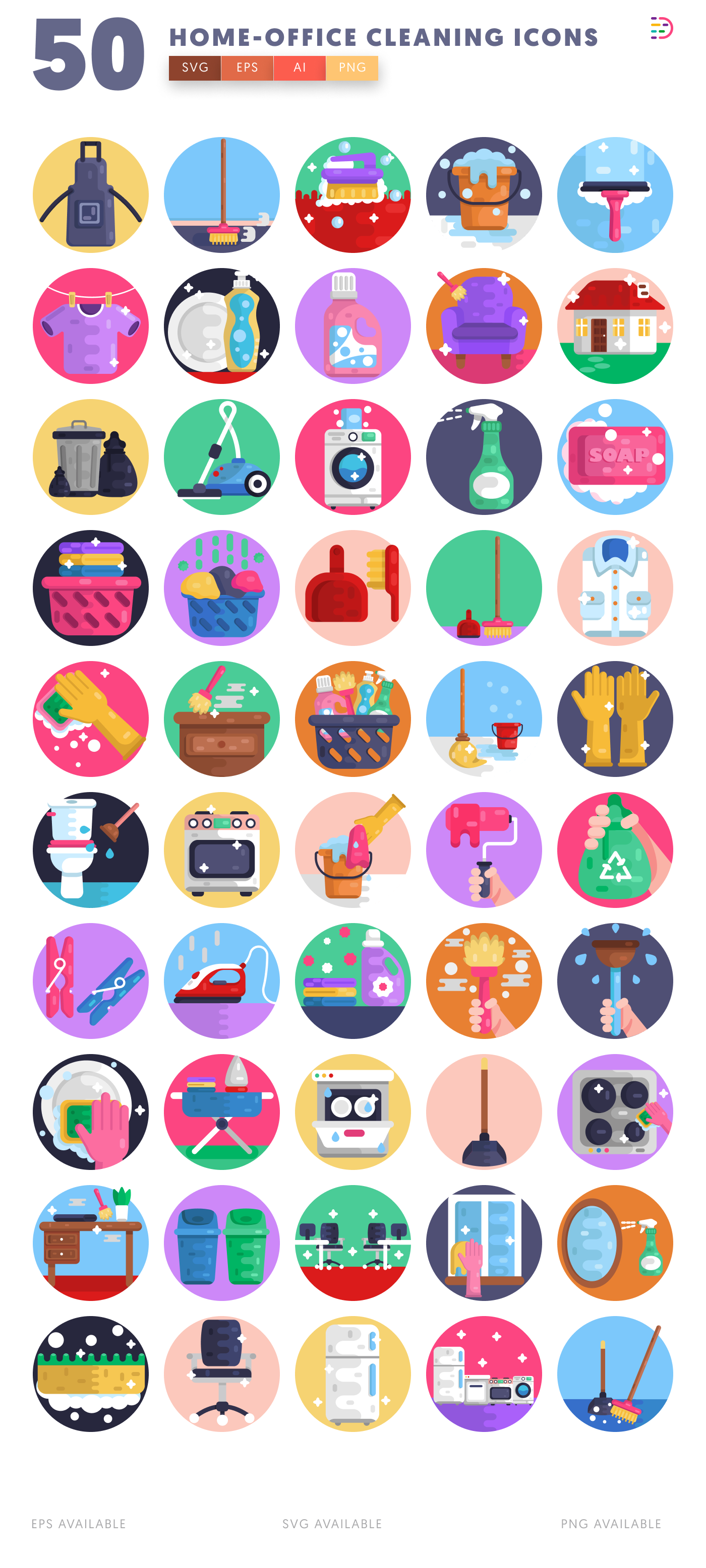 50 Home and Office Cleaning Icons – all icons in the set
