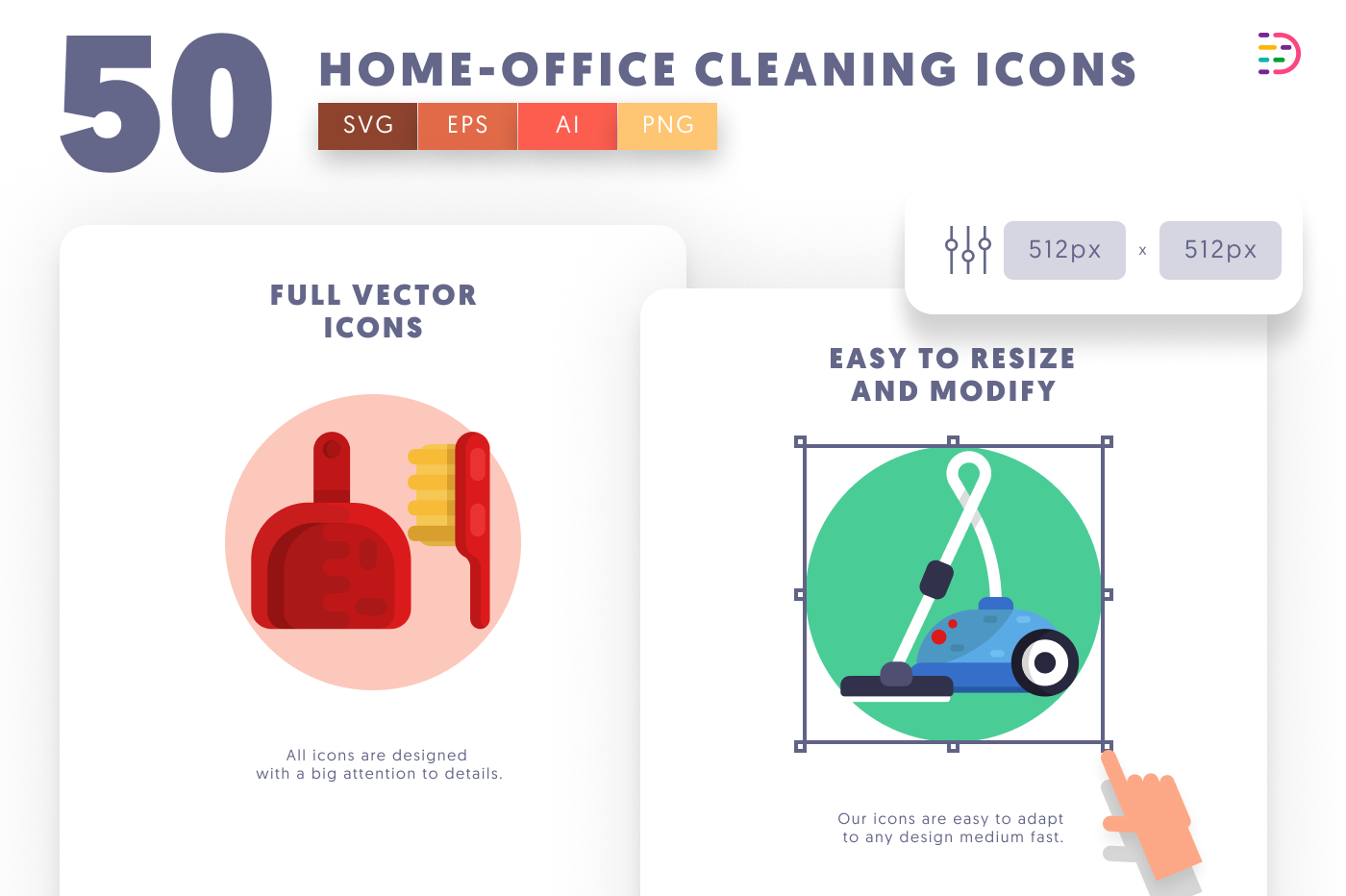 50 Home and Office Cleaning Icons preview 6 – illustrated icons in PNG, SVG and EPS