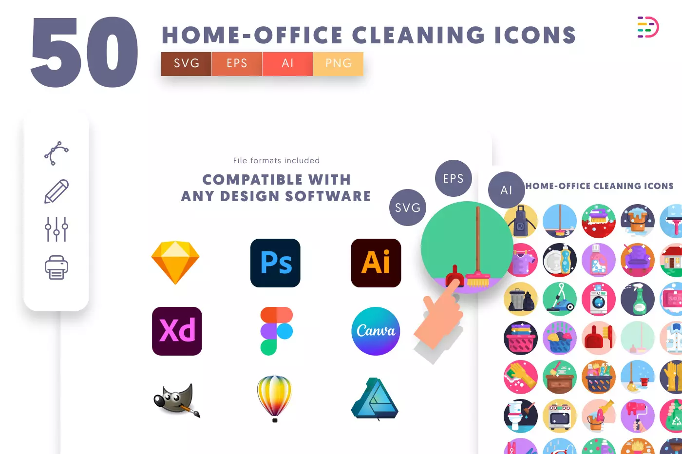 50 Home and Office Cleaning Icons preview 8 – illustrated icons in PNG, SVG and EPS