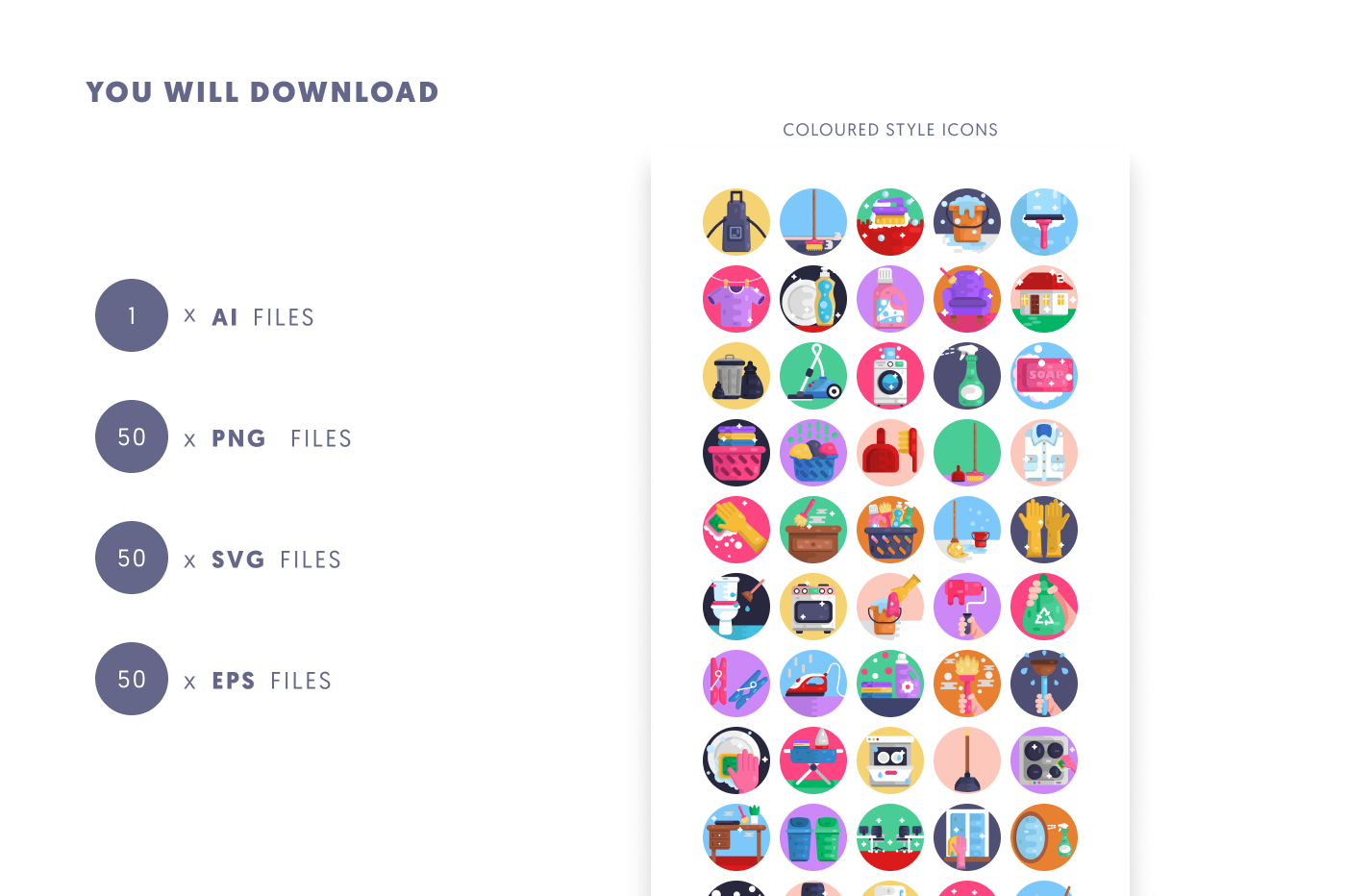 50 Home and Office Cleaning Icons preview 9 – illustrated icons in PNG, SVG and EPS