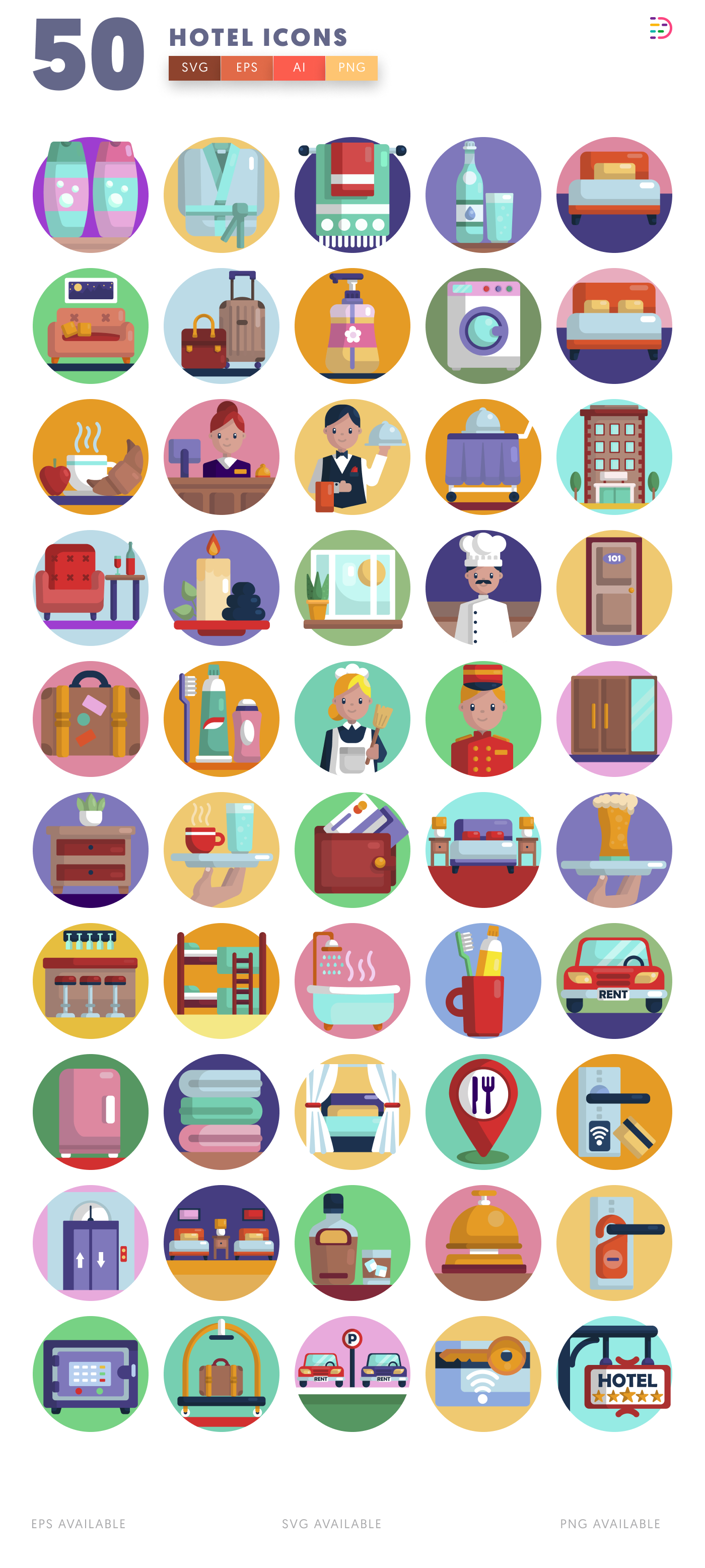50 Hotel Icons – all icons in the set
