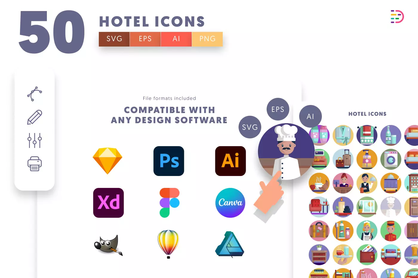 50 Hotel Icons preview 8 – illustrated icons in PNG, SVG and EPS