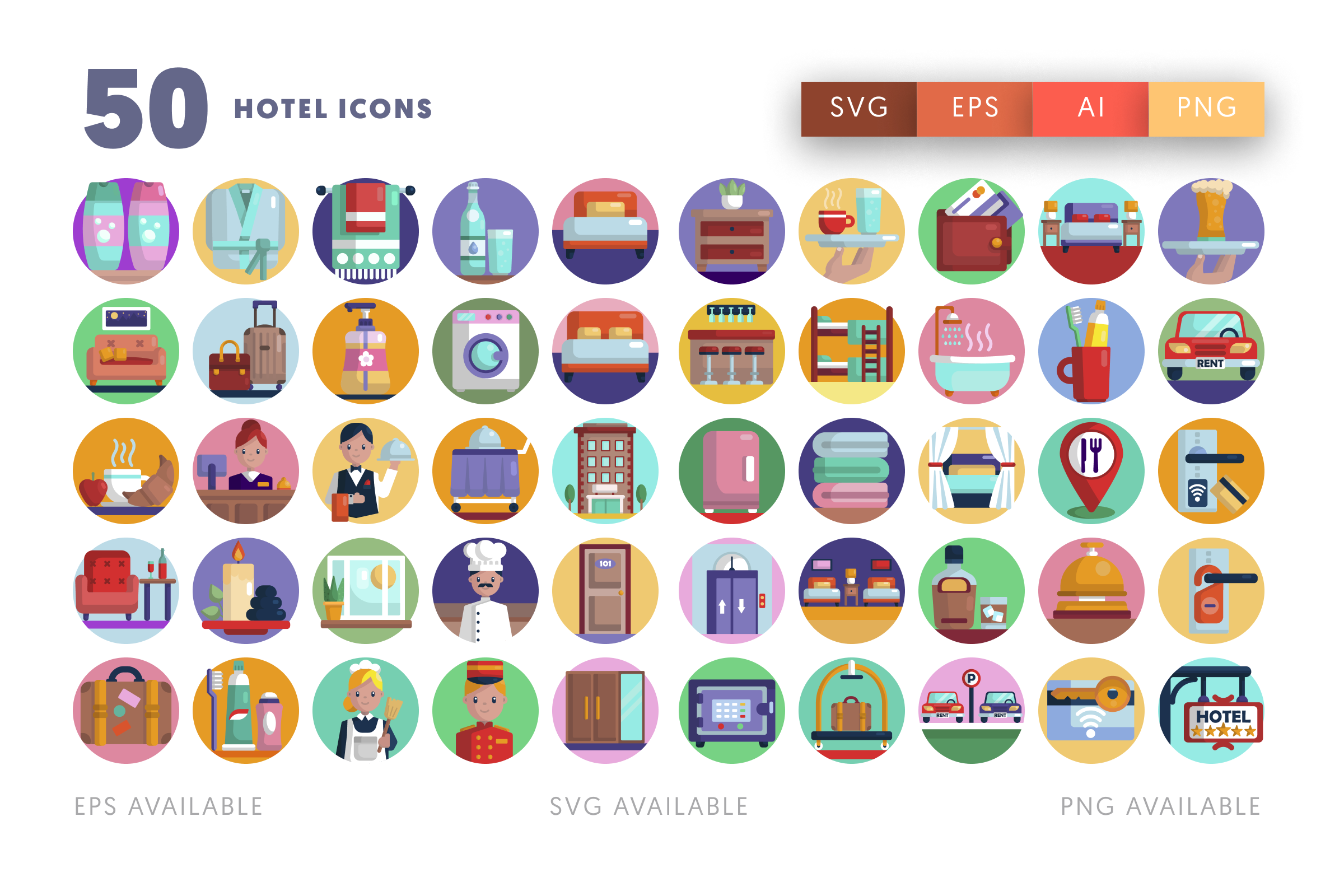 50 Hotel Icons – illustrated icon set