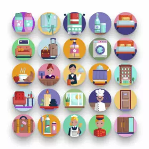 50 Hotel Icons – set of colorful illustrated icons