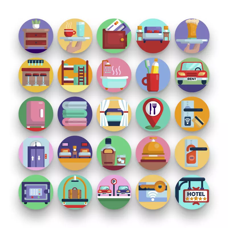 50 Hotel Icons – set of colorful illustrated icons