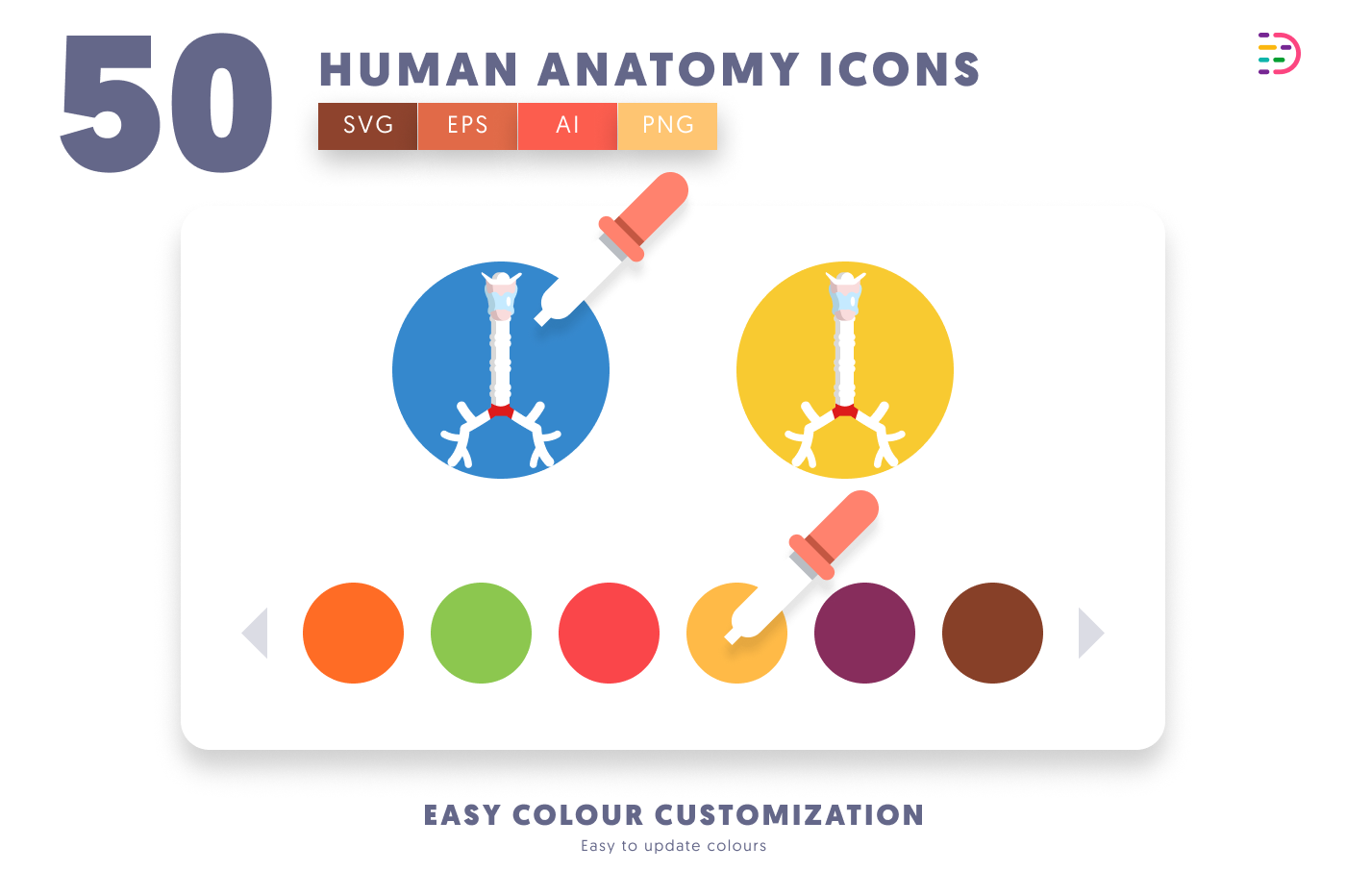 50 Human Anatomy Icons preview 7 – flat circle icons in PNG, SVG and EPS