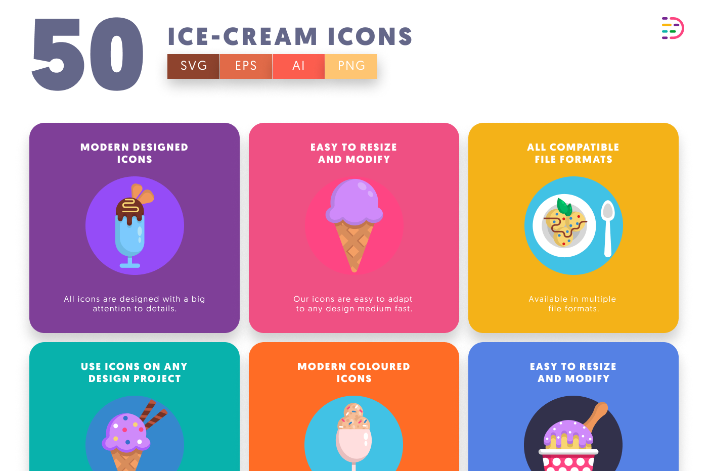 50 Ice Cream Icons preview 5 – illustrated icons in PNG, SVG and EPS
