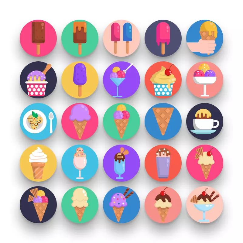 50 Ice Cream Icons – set of colorful illustrated icons
