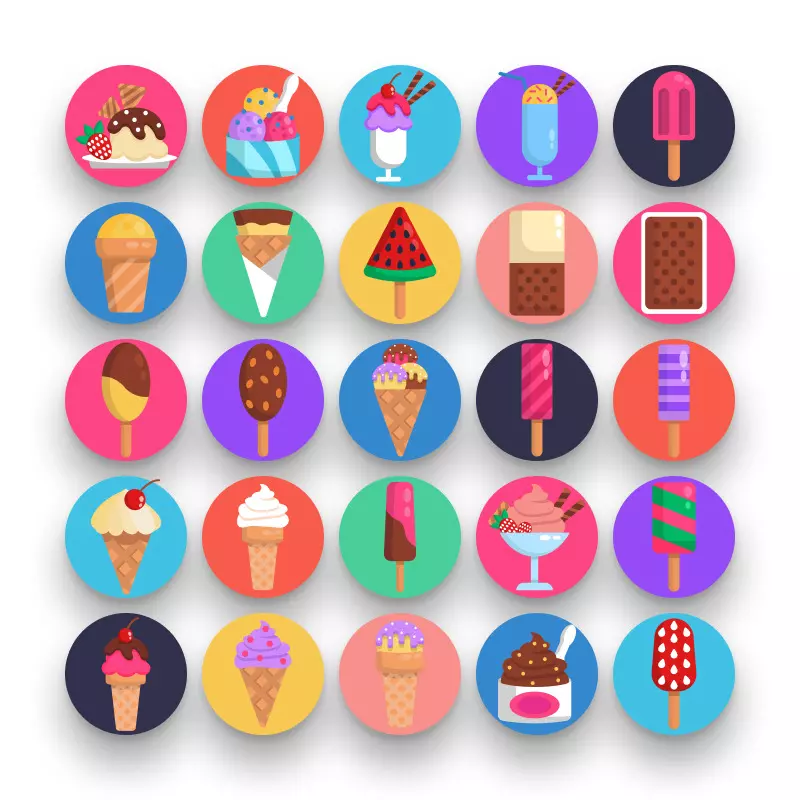 50 Ice Cream Icons – set of colorful illustrated icons