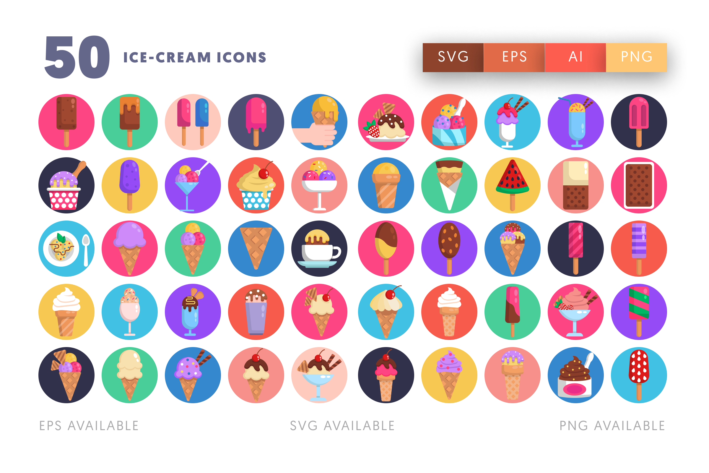 50 Ice Cream Icons – illustrated icon set