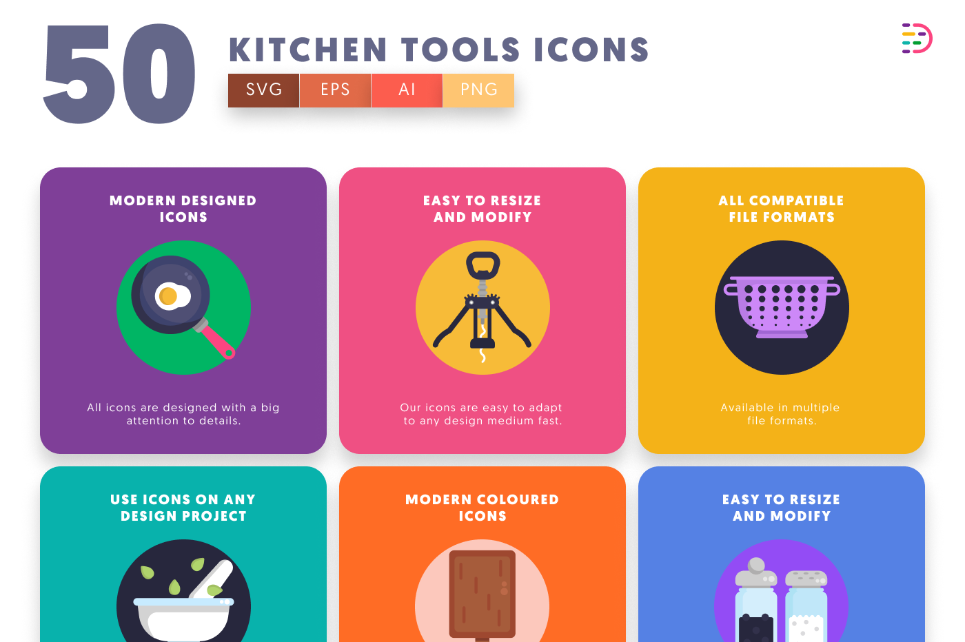 50 Kitchen Tools Icons preview 5 – illustrated icons in PNG, SVG and EPS