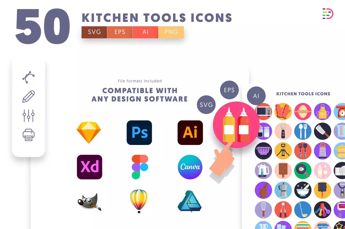 50 Kitchen Tools Icons preview 8 – illustrated icons in PNG, SVG and EPS