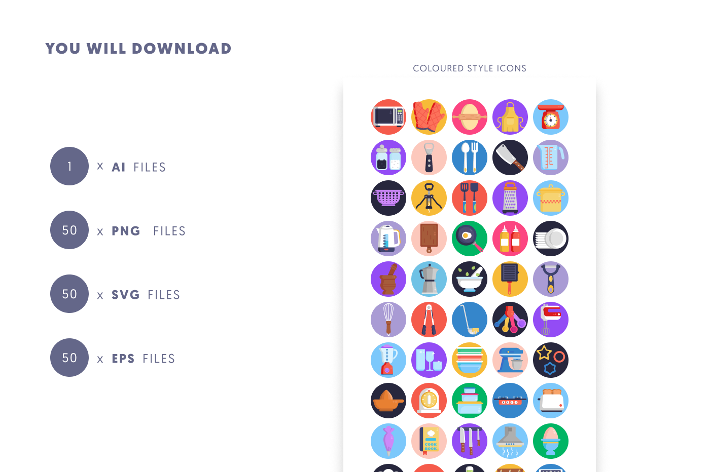 50 Kitchen Tools Icons preview 9 – illustrated icons in PNG, SVG and EPS